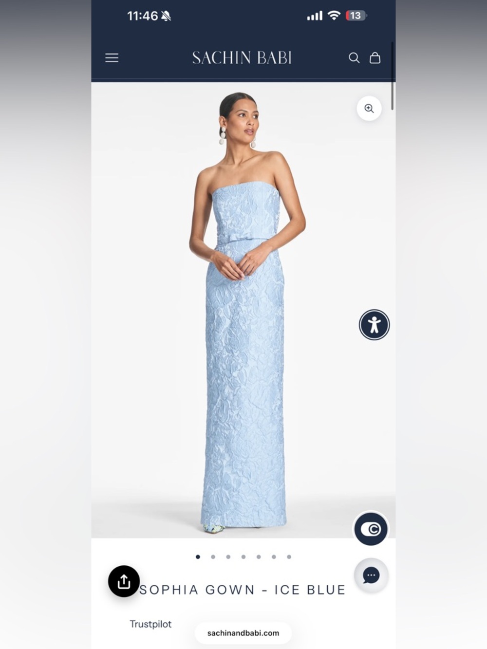 Sachin + Babi Sophia Ice Blue Strapless Column Gown NWT